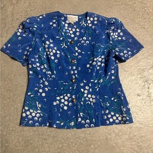 Vintage 80s Blue Patterned Women's Top